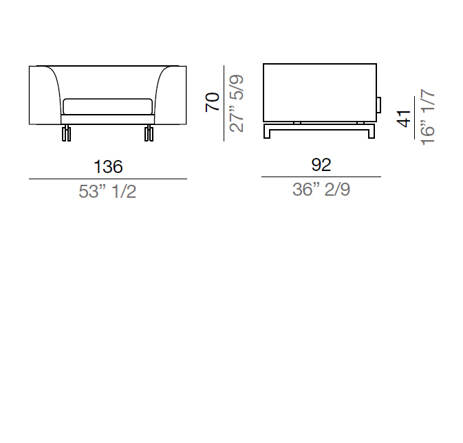 Mussi Alexander Sofa with high armrest 136 cm - AA136