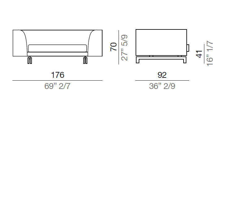 Mussi Alexander Sofa with high armrest 176 cm - AA176