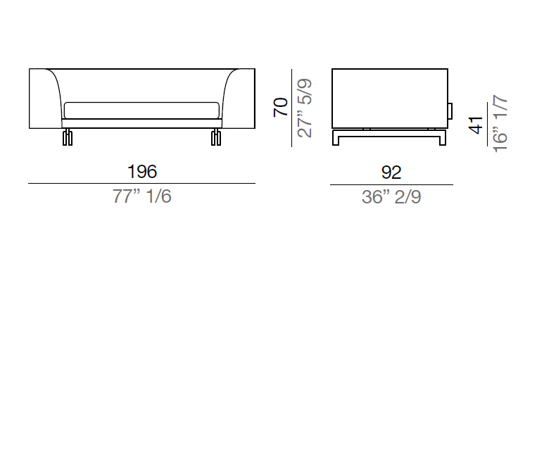 Mussi Alexander Sofa with high armrest 196 cm - AA196