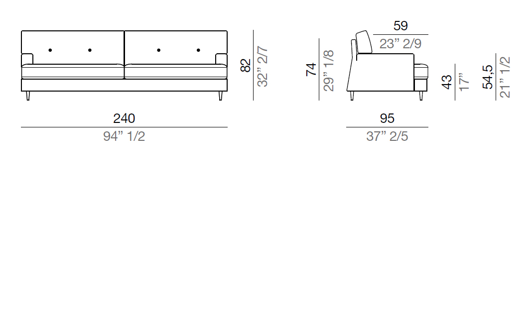 Mussi Roma Sofa with high back 240 cm - DA240