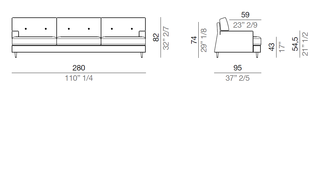 Mussi Roma Sofa with high back 280 cm - DA280