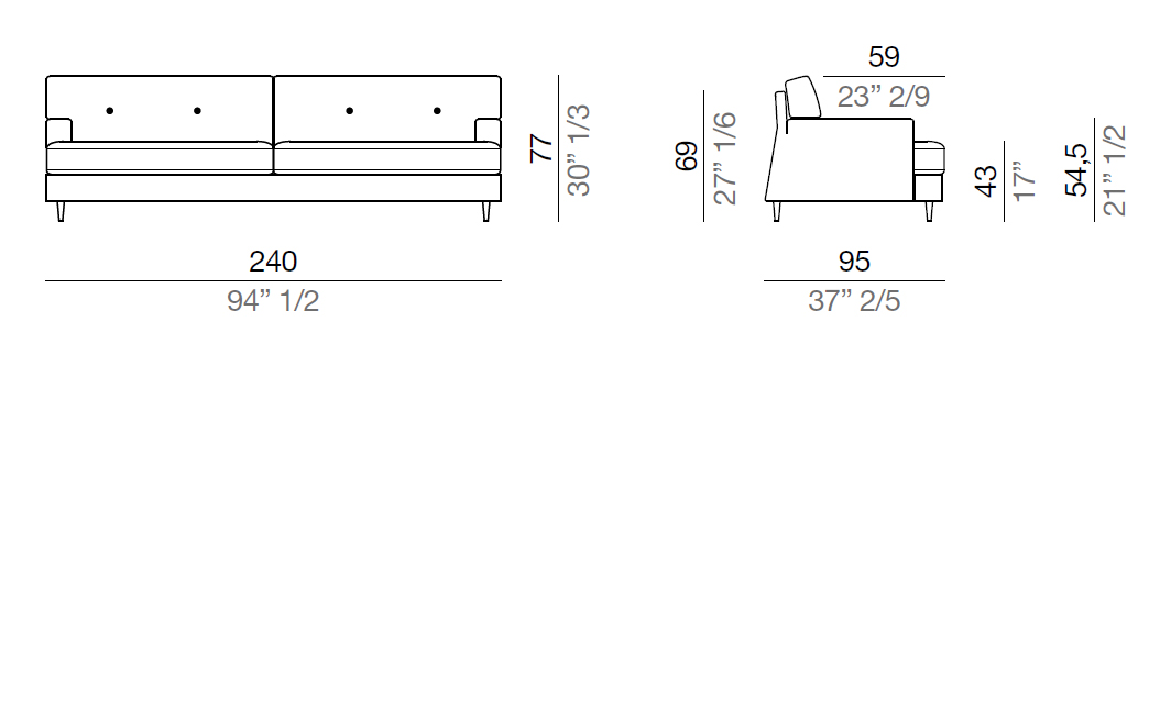 Mussi Roma Sofa with low back 240 cm - DB240