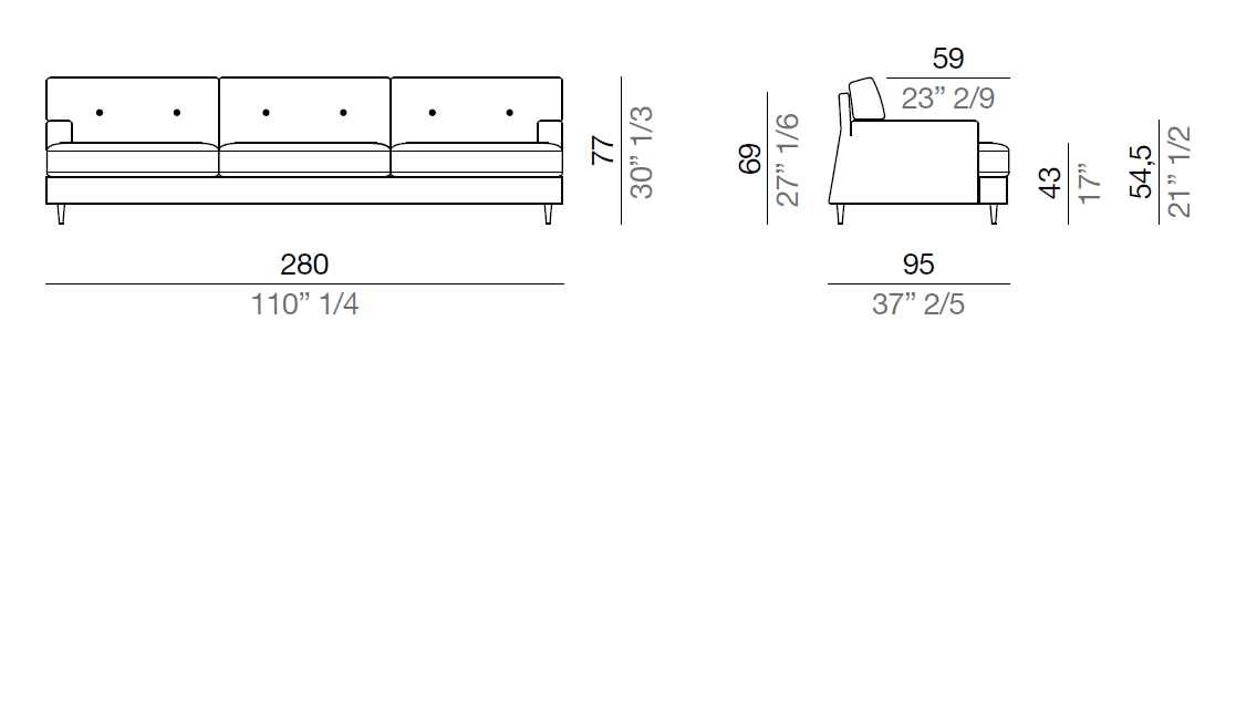 Mussi Roma Sofa with low back 280 cm - DB280